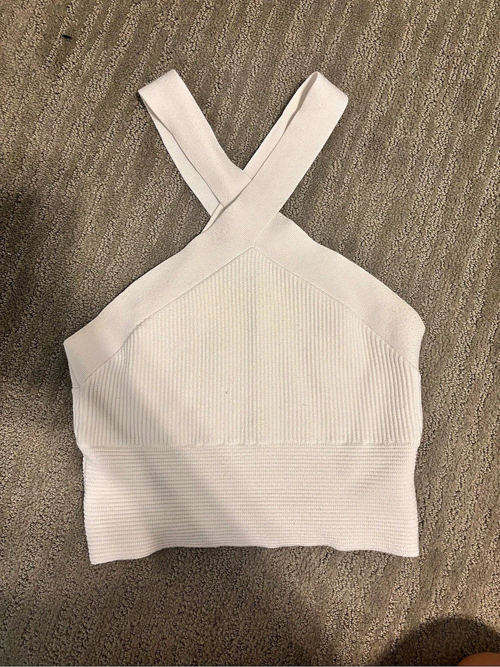 Abercrombie & Fitch Ribbed Crisscross Halter Crop Top White Small